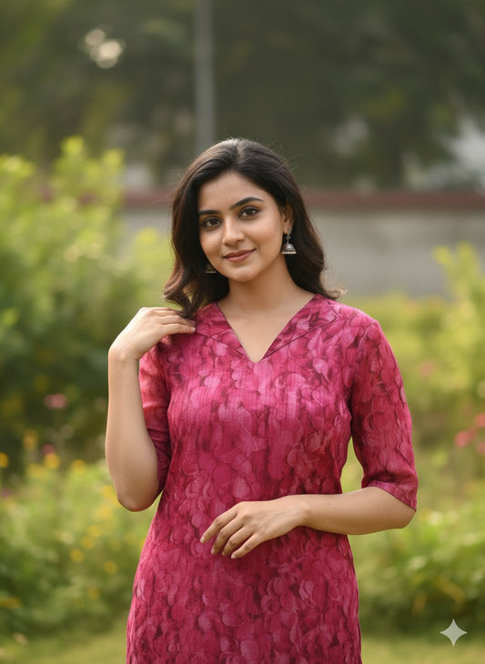 Custom-Made Floral Red Rose Petals Organza Kurti | USK-M2O-010