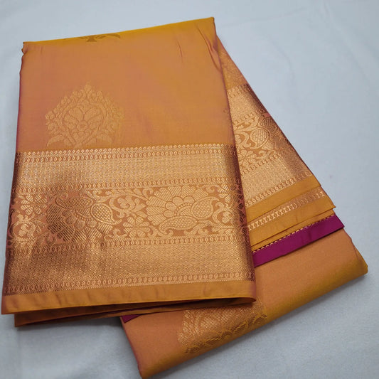 Elegant Ochre Soft Silk Saree with Intricate Brocade | J3-002