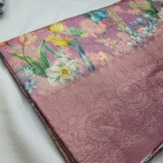 Floral Reverie – Fancy Saree with Digital Floral Print and Woven Border | N4-002