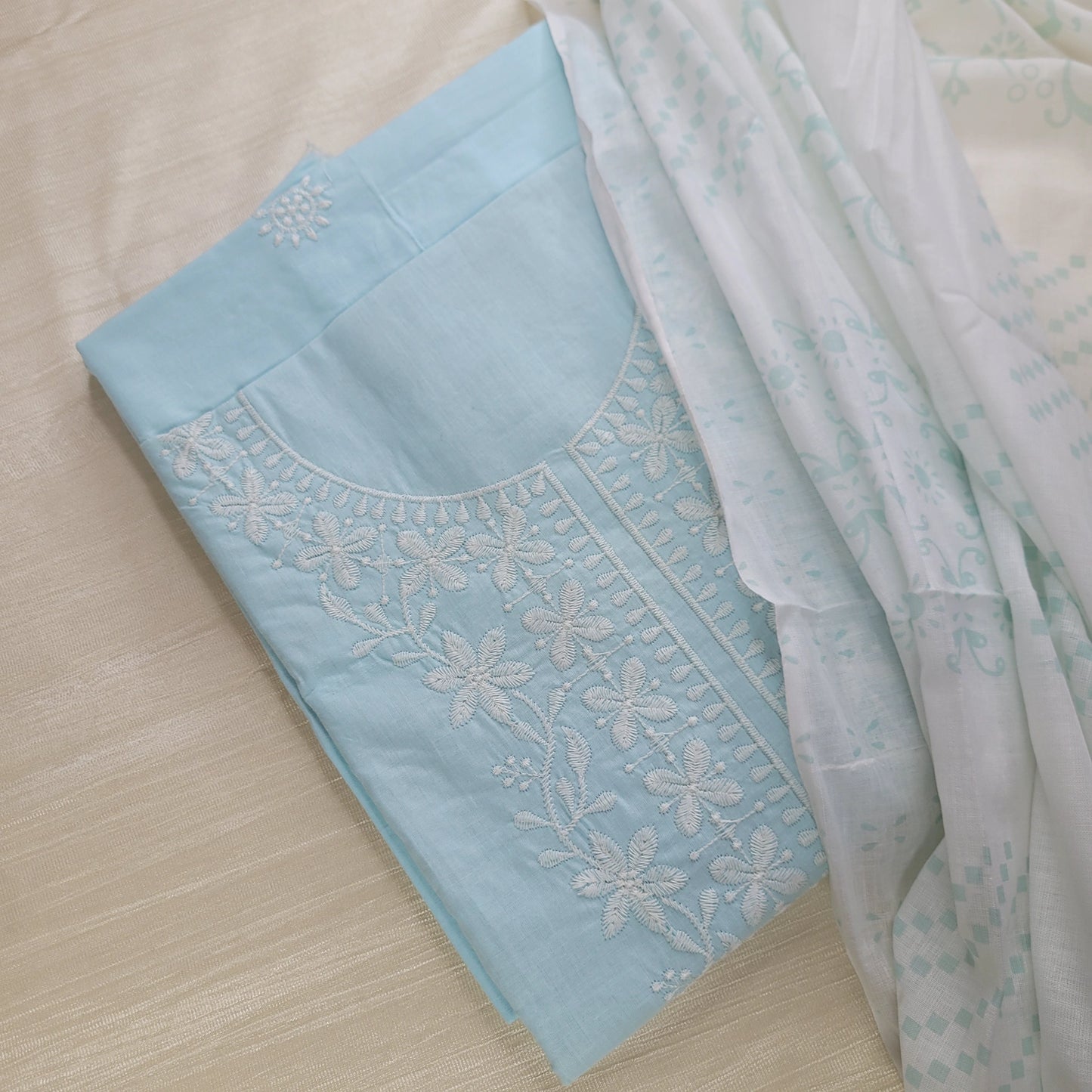 Light Blue Embroidered Unstitched Suit Set | T0-002