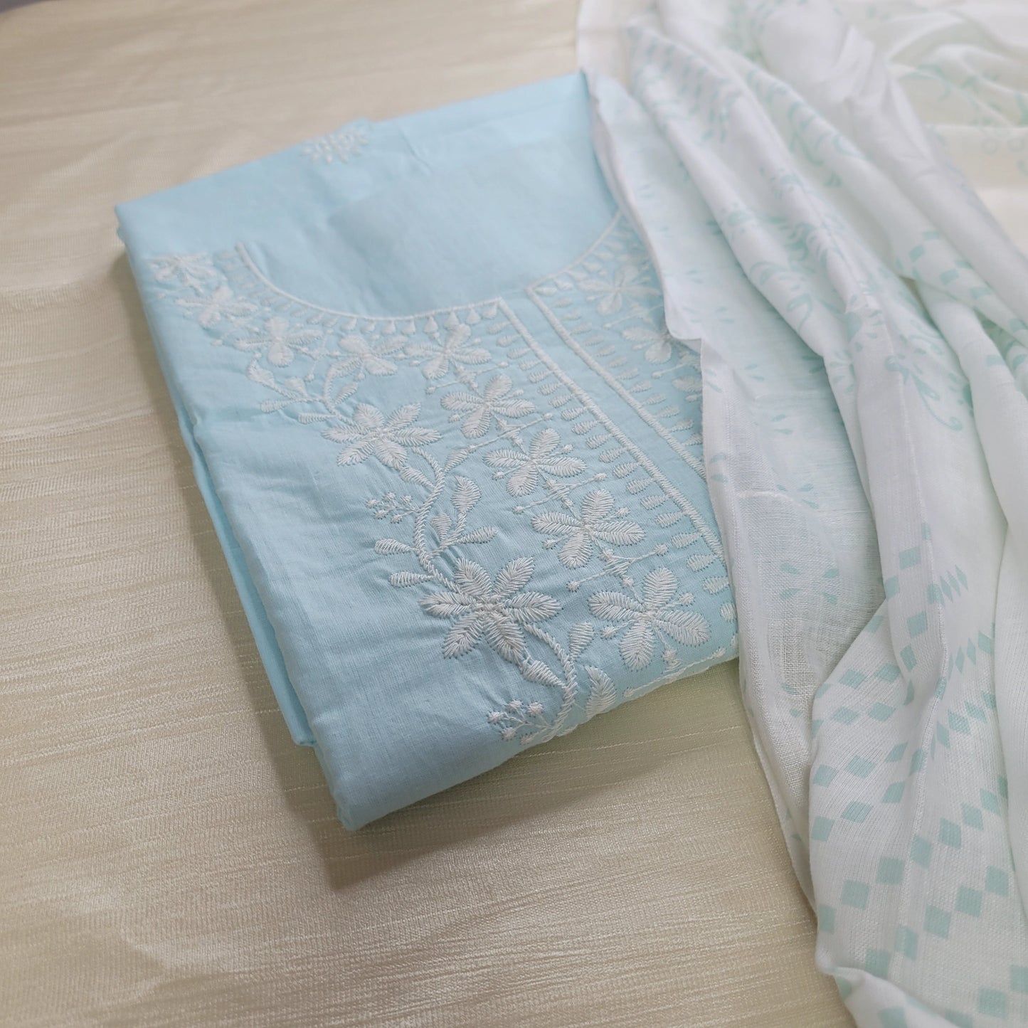 Light Blue Embroidered Unstitched Suit Set | T0-002