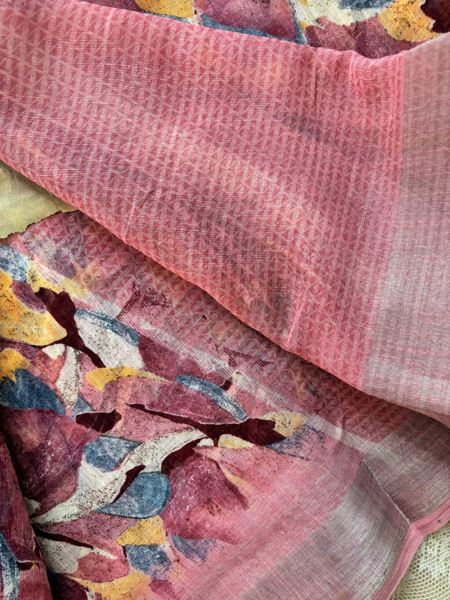 Peach Semi Linen Cotton Floral Print Saree