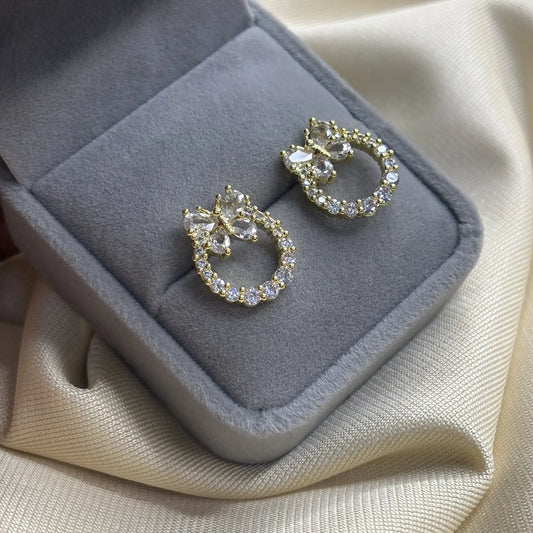 Crystal Butterfly Loop Earrings (Gold Finish) | ER-T1-009