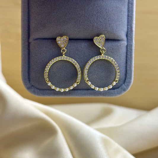 Heart-Linked Pearl Circle Earrings | ER-T1-010