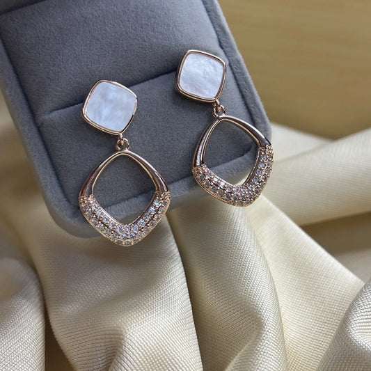 Elegant Mother-of-Pearl and Stone Drop Earrings | ER-T1-011