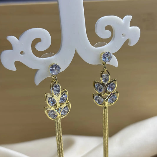 Crystal Leaf Dangle Earrings in Gold | ER-T1-014