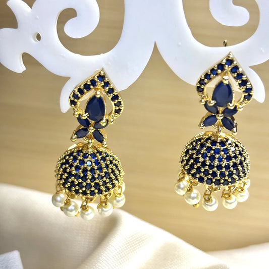 Royal Blue Dome Jhumka with Gold Motifs | ER-T1-022