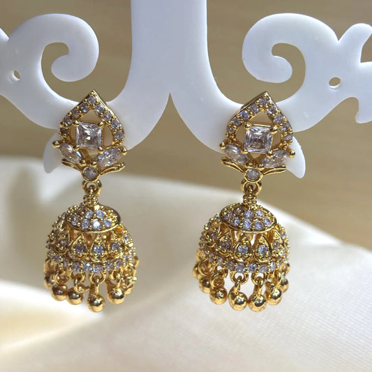 Antique Finish Gold Floral Earrings with Gold Drops | ER-T1-025