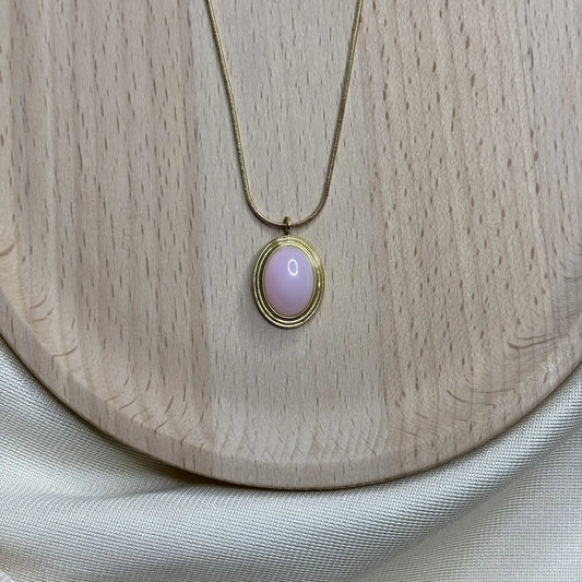Pink Oval Stone Charm Necklace | NK-N2-002