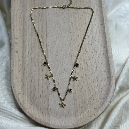 Starfish and Black Bead Charm Necklace | NK-N2-005