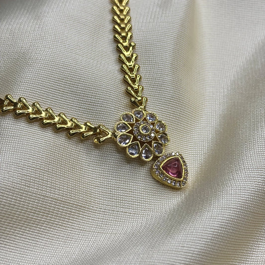 Ruby Red Heart Pendant Choker Set with Floral Jhumkas | CS-B1-001