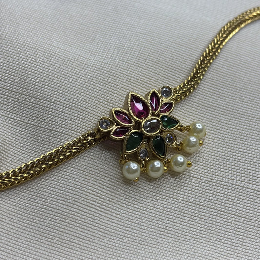 Antique Green and Red Temple Necklace with Pearl Drops | CS-B1-003