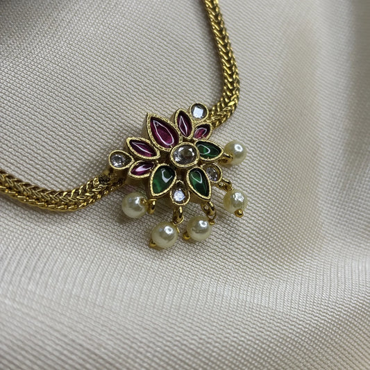 Antique Red Temple Necklace with Pearl Drops | CS-B1-004