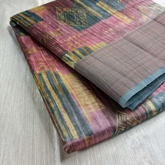 Abstract Matka Silk-Inspired Saree – Earthy Geometry on Mauve (K0-002)