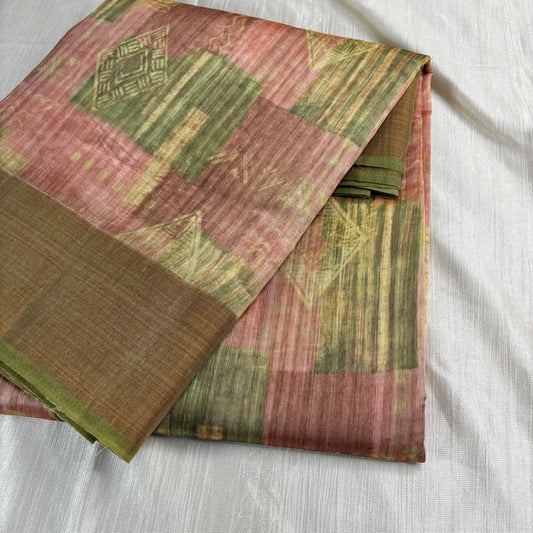 Rust Whisper Matka Saree with Olive Tribal Hues | K0-003