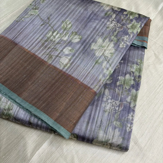 Lavender Mist Matka Saree with Sage Floral Blooms | K0-004