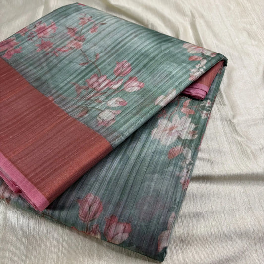 Rose Dust Matka Saree with Blooming Green Aura | K0-005