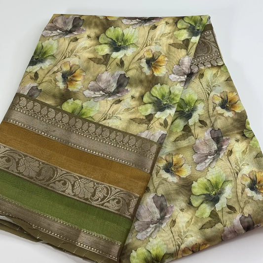 Whispers of Olive Bloom – Soft Tussar Silk Saree | L0-003