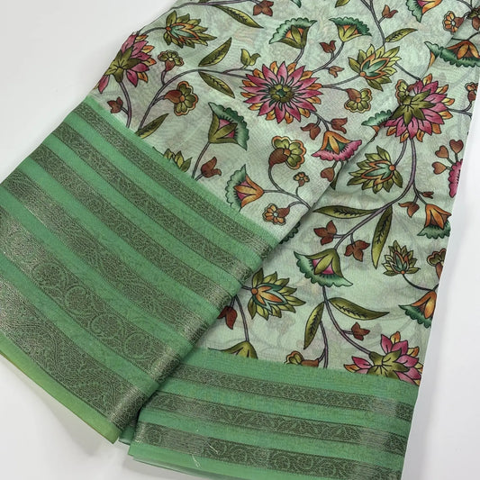 Garden Glow in Pistachio Green – Soft Tussar Silk Saree | L0-005