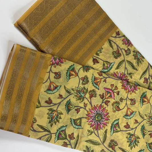Floral Reverie in Golden Yellow – Soft Tussar Silk Saree | L0-006