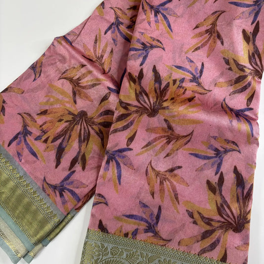 Pastel Petals – Tussar Jute Saree with Digital Print and Woven Border | K4-001