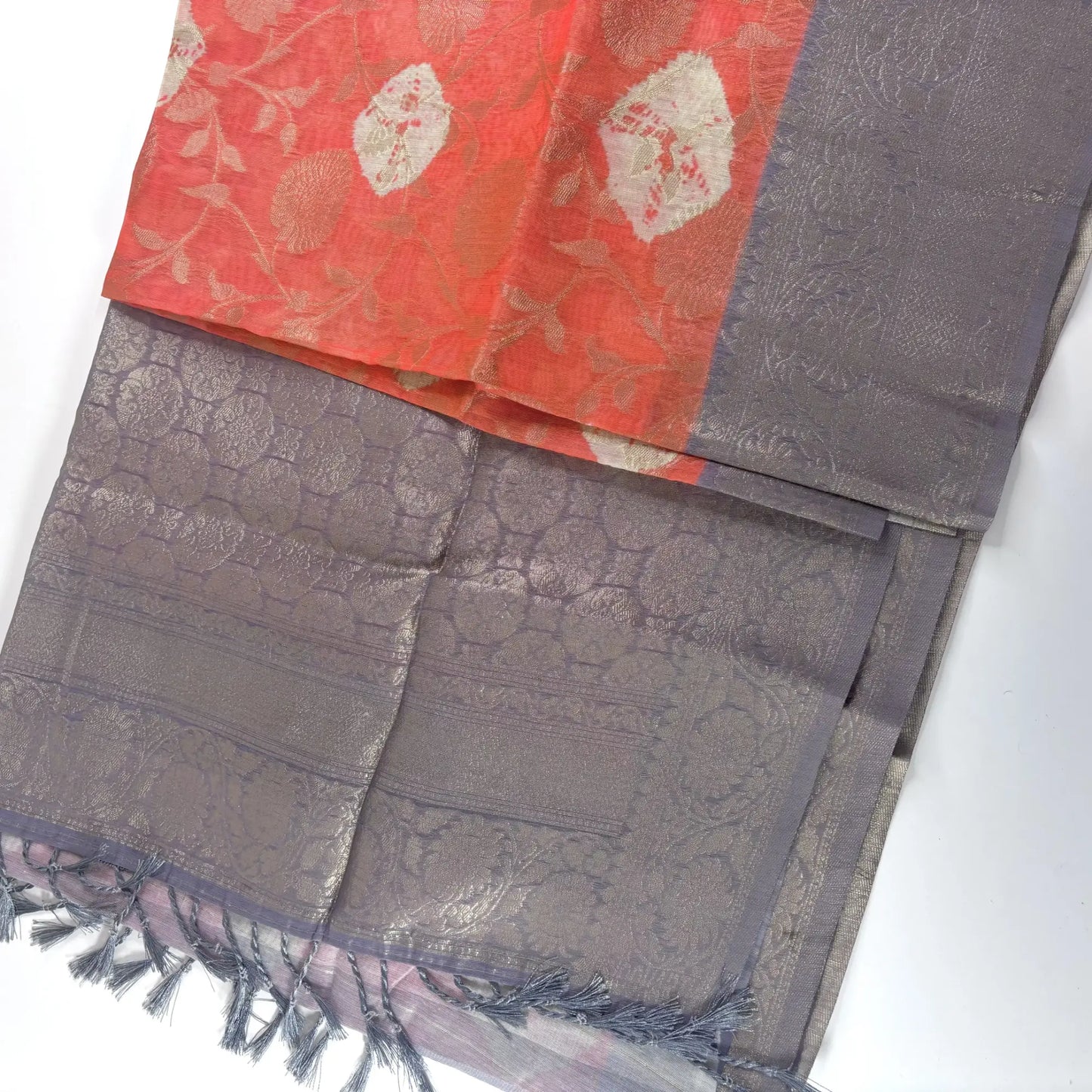 Coral Bloom – Fancy Saree with Tissue-Like Fabric and Nakshatra Pallu | S3-005