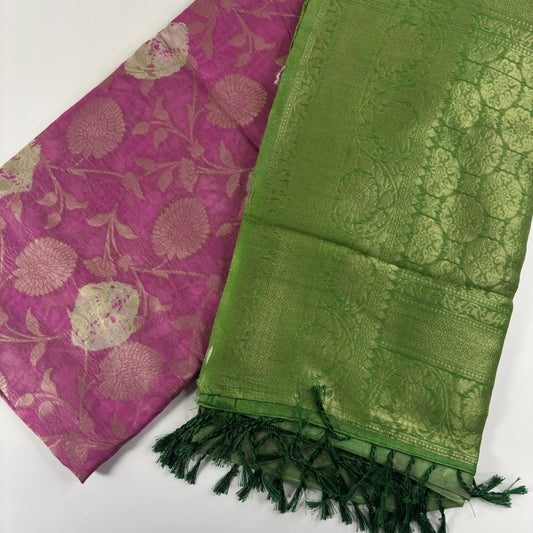 Rani Pink & Pista Green – Fancy Saree with Tissue-Like Fabric and Nakshatra Pallu | S3-003