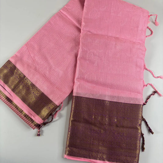Baby Pink & Maroon – Minakari Saree with Rich Pallu and Border | Q3-003