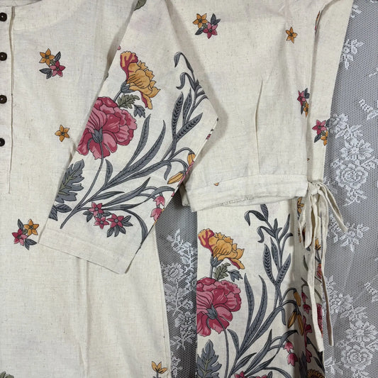 Off-White Floral Print Kurthi Set | R1-001