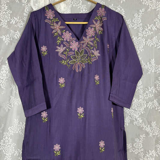 Purple Floral Embroidered Kurthi | S2-005