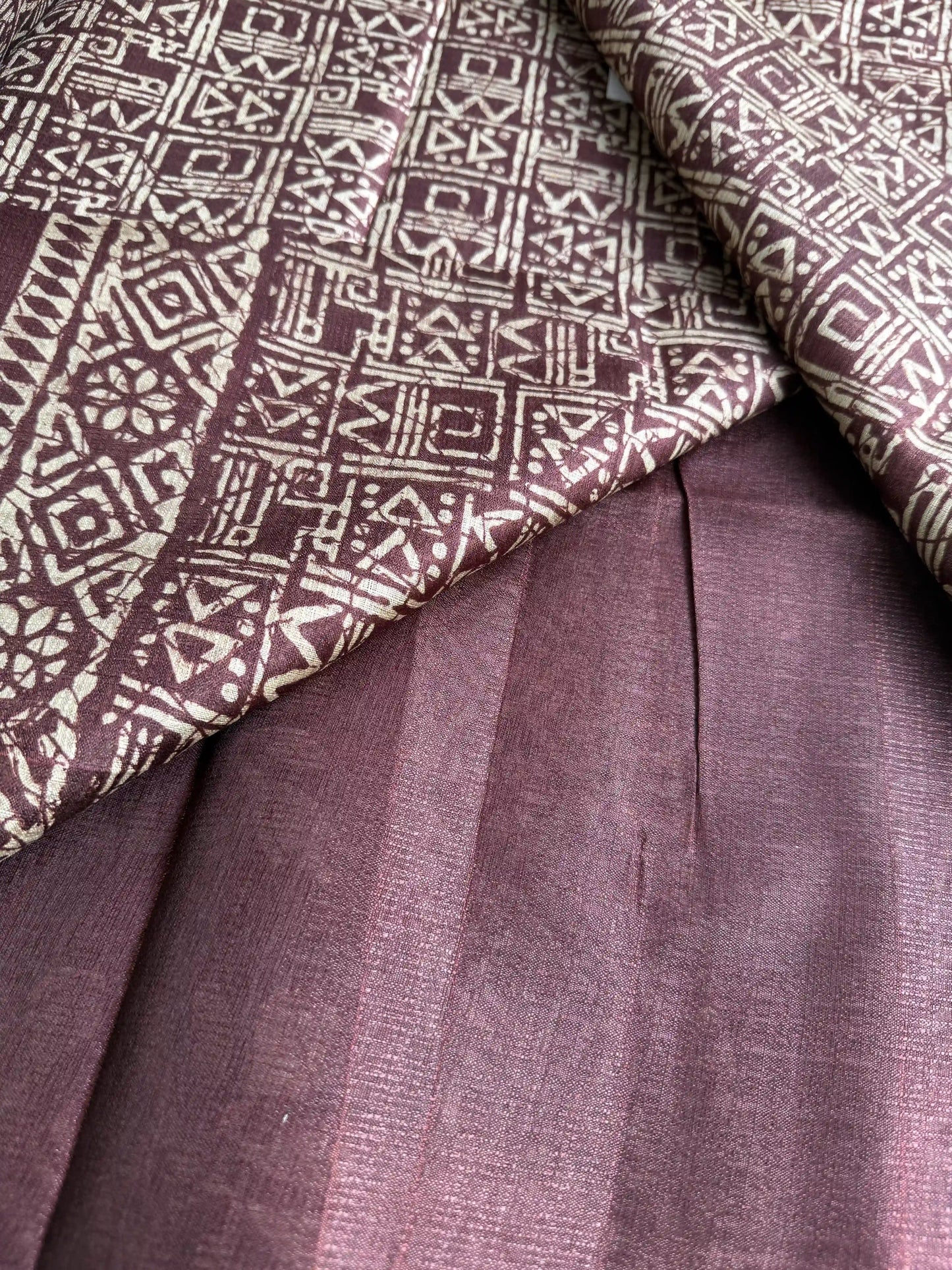 Brown Khadi Silk Saree with geometric block print Body and geometric block pattern Border and pallu