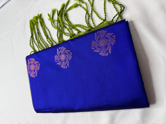 Royal Blue & Olive Green – Soft Silk Saree with Floral Pallu -SKU: J4-006