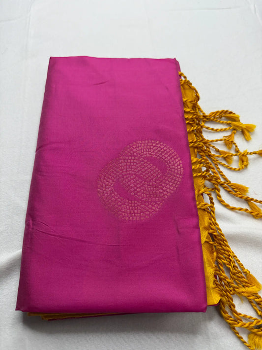 Vibrant Pink & Gold – Soft Silk Saree with Circular Motifs -SKU: J4-007