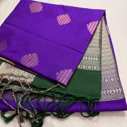 Royal Purple & Bottle Green – Soft Silk Saree with Geometric Pallu -SKU: I2-003