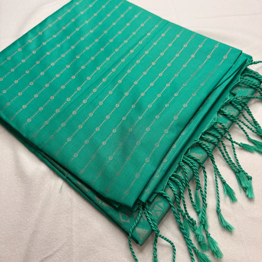 Vibrant Teal Green – Soft Silk Saree with Geometric Motifs -SKU: H2-004