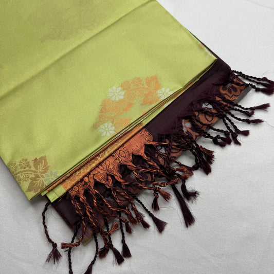 Serene Green & Maroon – Soft Silk Saree with Floral Pallu -SKU: H3-002