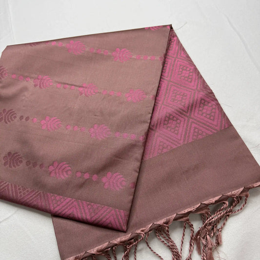 Muted Brown & Fuchsia – Soft Silk Saree with Geometric Pallu -SKU: I4-001