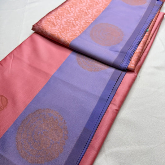 Peach & Lilac – Soft Silk Saree with Woven Pallu -SKU: I3-002
