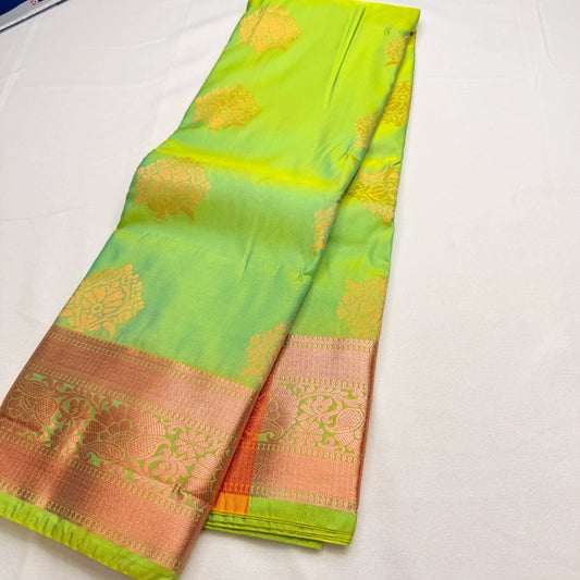 Elegant Ochre Soft Silk Saree with Intricate Brocade | J3-001