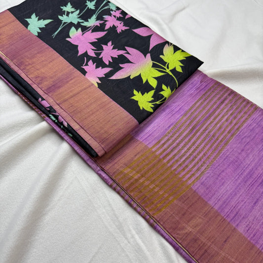 Black & Bronze – Tussar Saree with Floral Print -SKU: G3-001