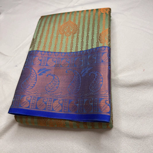 Serene Green & Blue – Semi Silk Saree with Paisley Pallu -SKU: P1-004