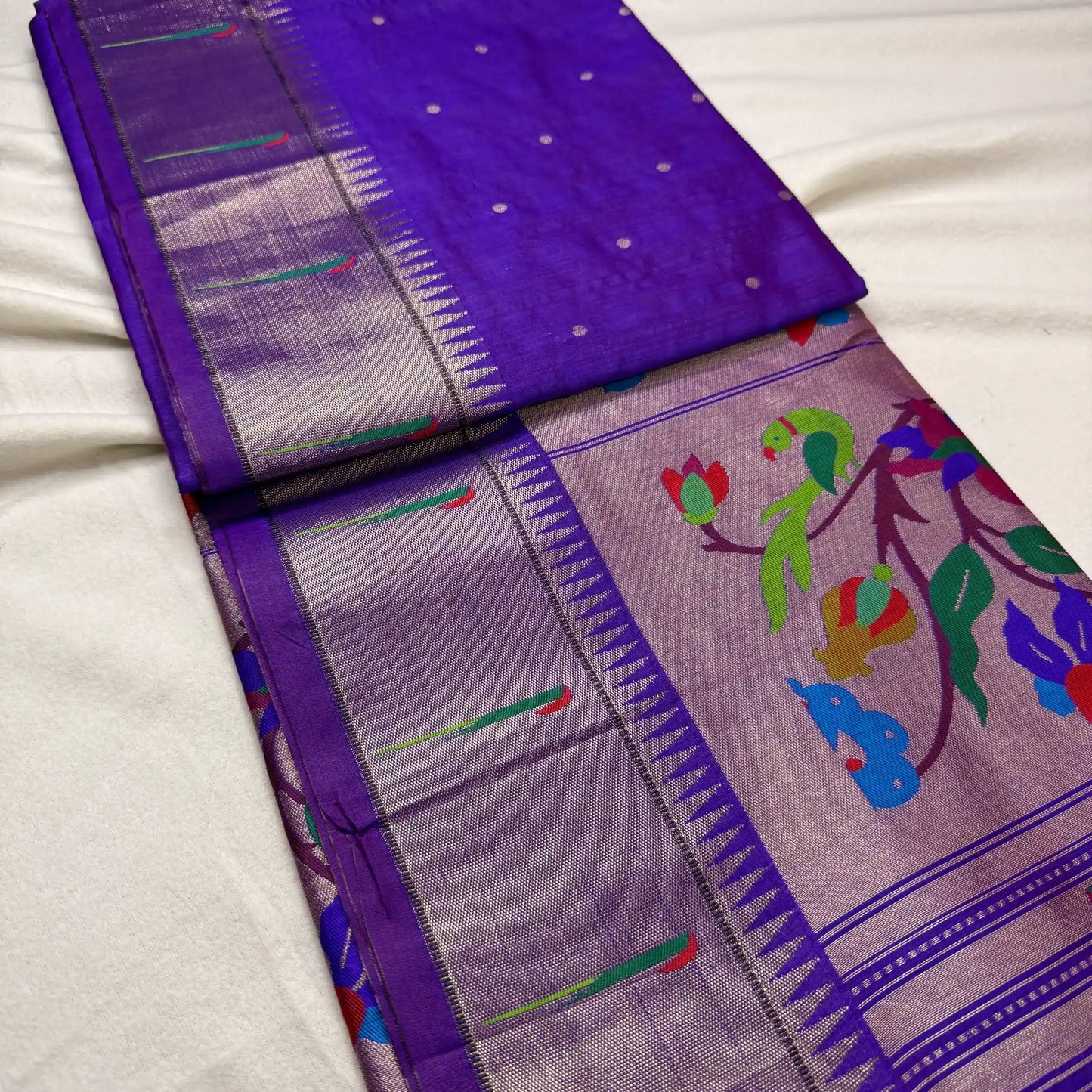 Royal Purple – Authentic Handloom Paithani Saree with Vibrant Bird & Floral Pallu | N2-001