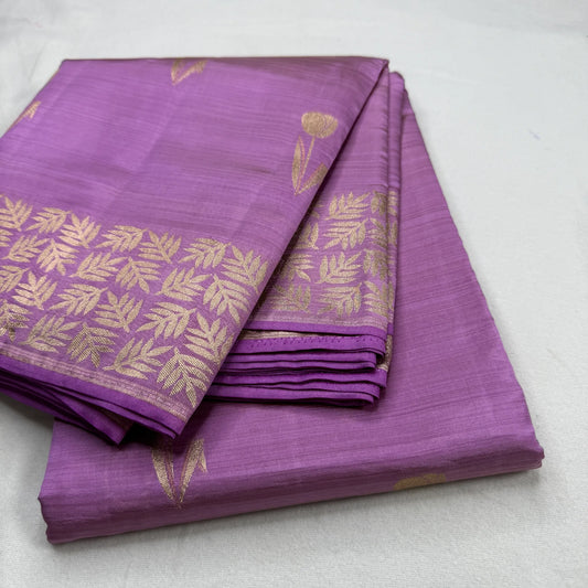 Onion Lavender Tussar Silk Saree with Intricate Gold Border | O3-004