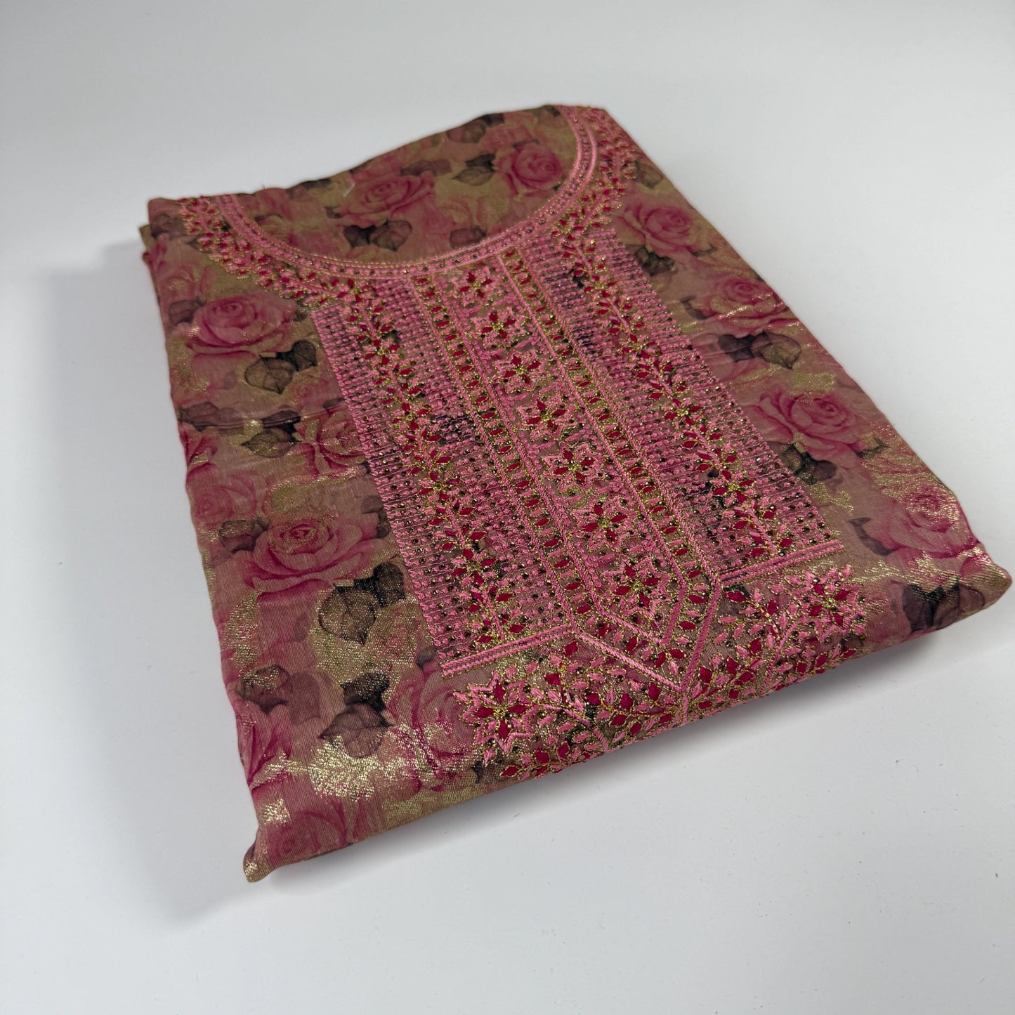 Rose Garden – Unstitched Kurthi Set with Floral Print and Ombre Dupatta | Q0-002