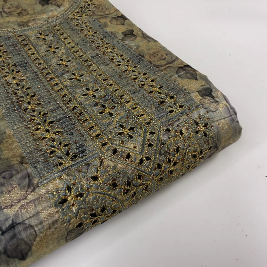 Twilight Rose – Unstitched Suit Set with Floral Print and Ombre Dupatta | Q0-001