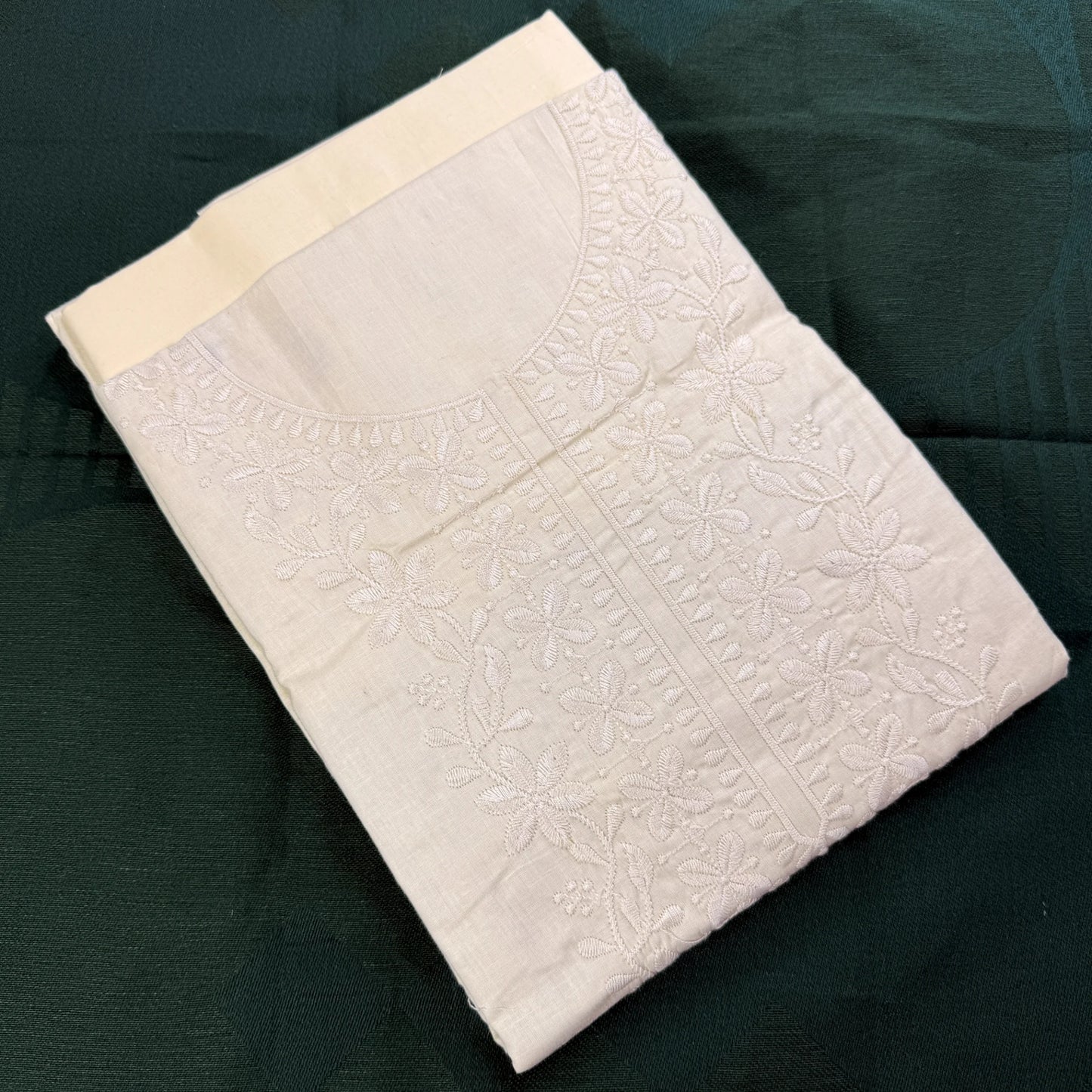 Ivory Bloom – Unstitched Suit Set with Floral Embroidery and Printed Dupatta | T0-004