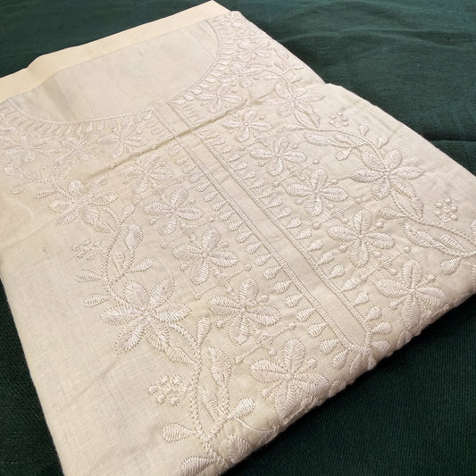 Ivory Bloom – Unstitched Suit Set with Floral Embroidery and Printed Dupatta | T0-004