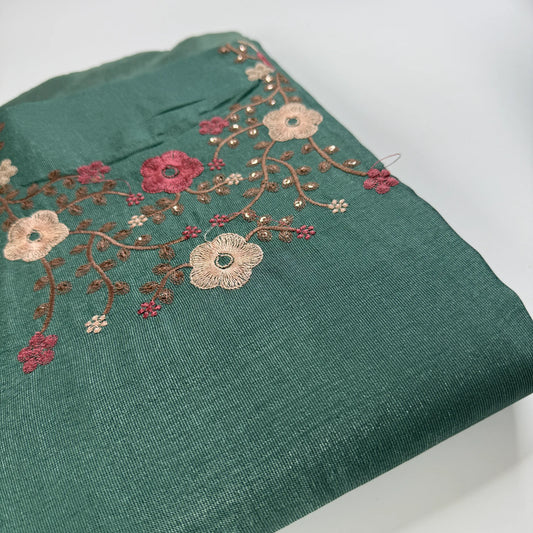 Emerald Blossom – Unstitched Suit Set with Floral Embroidery | S0-005