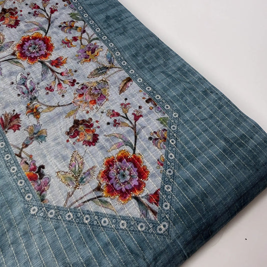 Slate Blue Digital Print Unstitched Suit Set | S0-004