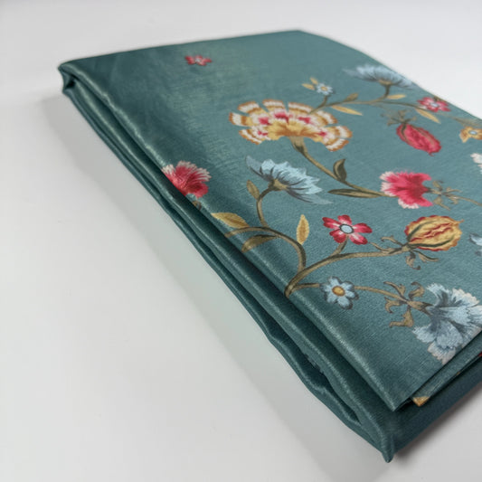 Teal Blossom – Unstitched Suit Set with Digital Floral Print | Q0-005